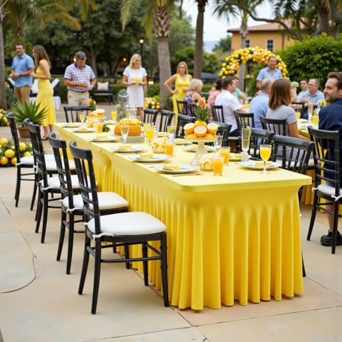 Image of Outpain 4Pack Yellow 6ft x 72in Rectangle Spandex /Polyester Blend Tablecloths for Standard Folding Tables - Wrinkle, Stain & Fade Resistant - Perfect for Multiple Occasions