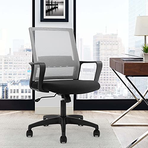 Office Chair Ergonomic Desk Task Chair Mesh Computer Chair Mid-Back Mesh Home Office Swivel Chair Modern Executive Chair With Wheels Armrests Lumbar Support (Grey) #TOP1