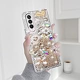 Omio for Samsung Galaxy Z Fold 4 5G Case, Luxury 3D Handmade Sparkle Rhinestone Iron Tower Pendant P