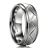 [King Will] メンズ リング タングステン 指輪 シルバー 幅 8mm ツイングルーブ ハンマードデザイン ウェディング リング サイズ 24