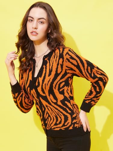 Image of Modeve Animal Print Round Neck Casual Women Sweater