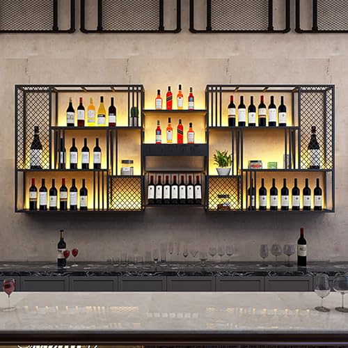 Botellero de pared con porta copas, botellero de vino, estante de exhibición, portavasos con soporte de cristal, estante para botellas de vino, para casa, bar, cocina (240 x 20 x 1 cm)