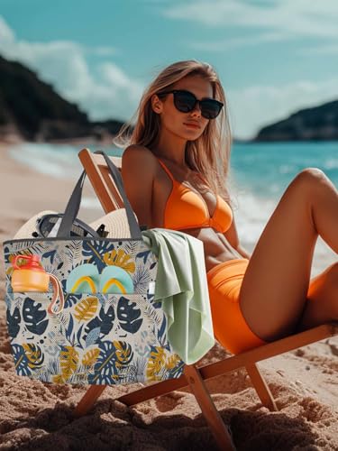 Beach Bags Women Mesh Tote Bag Watercolor Tropical Leaf Toy Grocery Pool Bag with Pockets for Travel/Picnic/Shower4