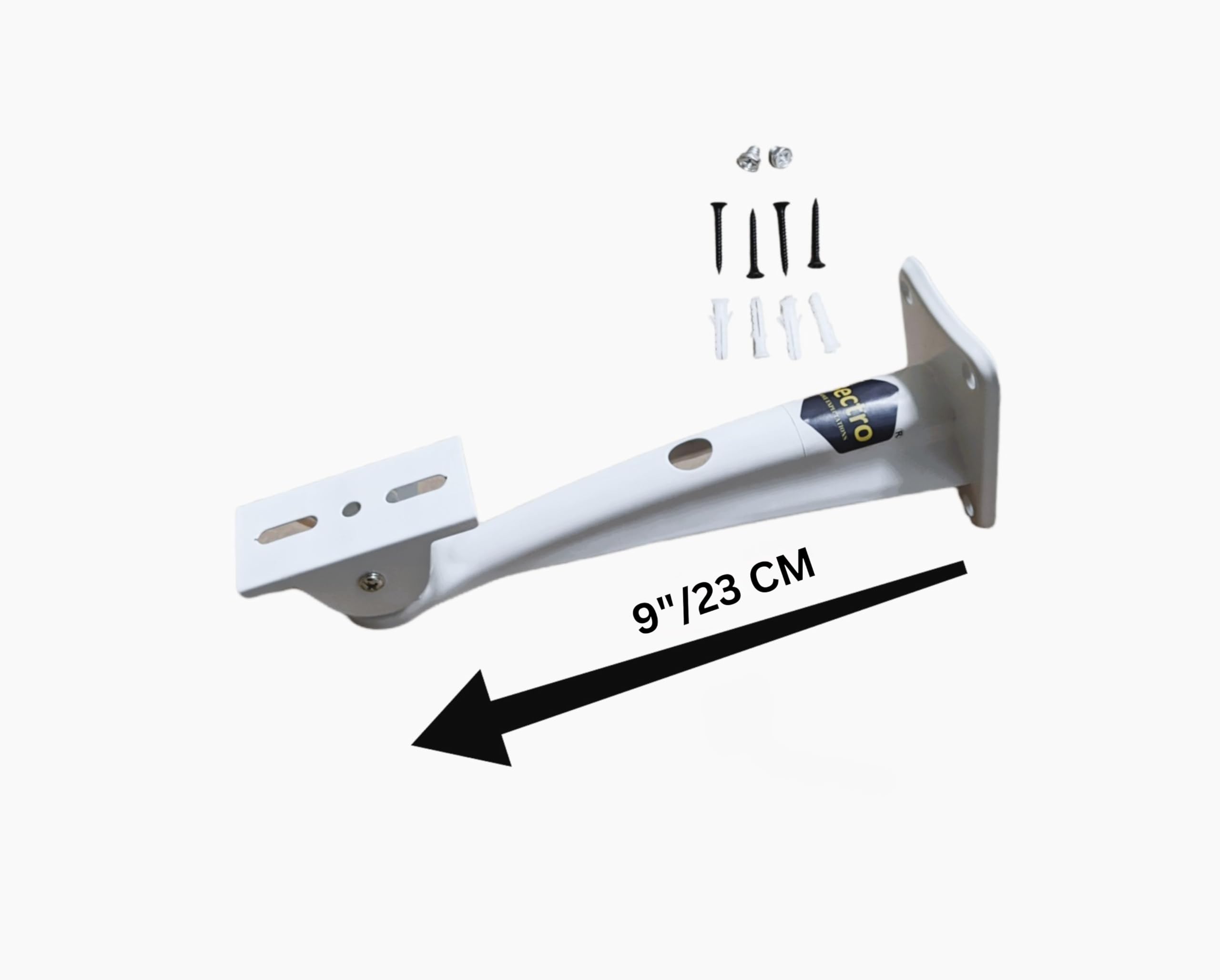 Raise Wall Mounting Bracket/Stand for CCTV Security Camera, Length 25 cm / 9 Inch with Adjustable Angle of 90 Degree, Indoor/Outdoor use, Made of Metal-Iron 7 Process Powder Coated (White)