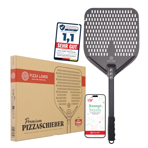 Pizza Lover® hochwertiger Pizzaschieber perforiert 30 x 30 cm Pizzaschaufel aus harteloxiertem Aluminium (Antihaft) Pizzaheber für hausgemachte Pizza & Brot ideal für Pizzastein, Backofen & Grill