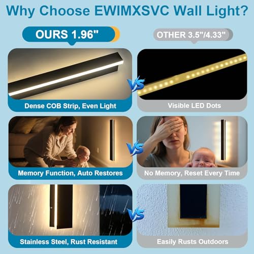 Image of 2PC 39inch Modern Outdoor Wall Lights, 2700k-6500k Dimmable Long Exterior Light Fixtures Wall Mount Waterproof Linear Outdoor Wall Sconce Lights LED Outside Garage Lights for House Patio