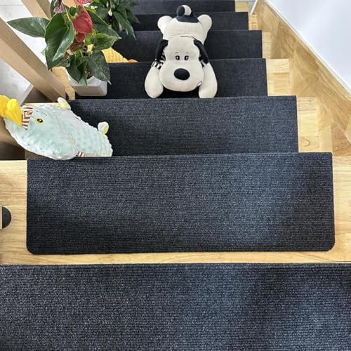 階段用ステップマット 滑り止め 階段カーペット 折り曲げ付き【50X22cm 15枚】ずれない 階段マット 吸着階段マット キズ防止 カットOK 洗える 階段敷き 転倒防止 ダークグレー (【70×22cm】15枚,ブラック)