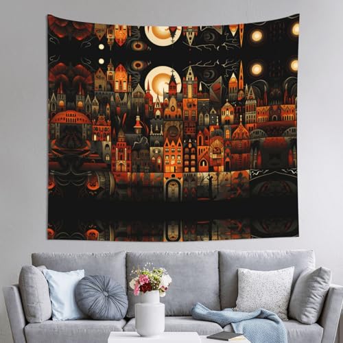 WZYWHJ Tapiz decorativo para interiores con estampado de ciudades y pueblos, 152 x 129 cm, suave, de calidad y ligero, adecuado para tapices colgantes de pared