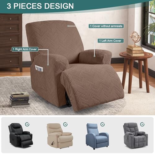 Image of Ruaozz Recliner Sofa Covers Recliner Chair Covers Recliner Covers for Reclining Chair with Pockets Washable Furniture Protector with Elastic Bottom (1 Seater, Brown)