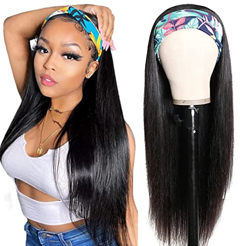 Abeauty 16inch Headband Wig Human Hair Straight Headband Wigs for Black Women Natural Color