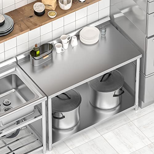 Ggw Stainless Steel Table For Prep & Work 48 X 25, Heavy Duty Commercial Work Table With Undershelf And Backsplash, Metal Prep Table For Outdoor, Indoor, Commercial Restaurant, Kitchen, Cafe, Hotel #TOP6