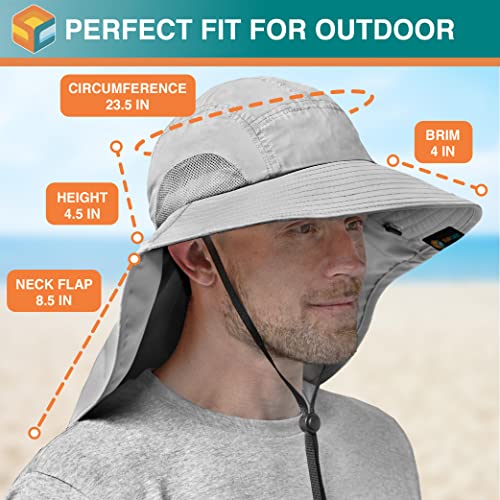 Sun Cube Wide Brim Sun Hat With Neck Flap, Fishing Hiking For Men Women Safari, Neck Cover For Outdoor Sun Protection Upf50+ | Light Gray #TOP5