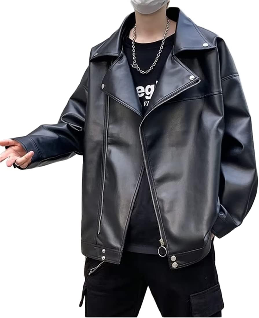 Men's Leather Jacket, Biker Jacket, Blouson, Leather Jacket, Double Biker Jacket, Motorcycle Jacket, Coat, PU Leather, Stylish, Korean Commute, School Commute, Body Cover, Fashion, Casual, Cool,