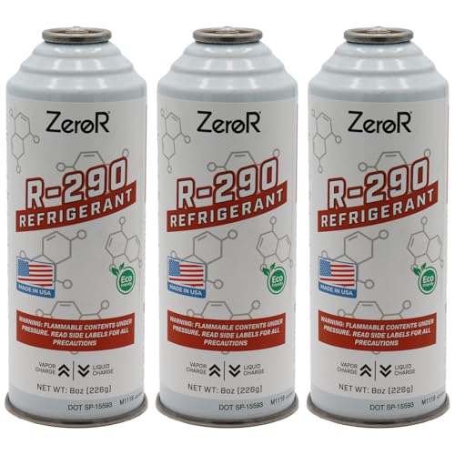 ZeroR - R290-8 oz Cans 3 Pack - for Systems Designed for R290 - Made in USA
