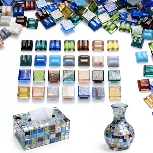 300g Mosaique Carrelage,Tesselles Mosaique Colorées Style Doré,10x10x4 mm Mosaïques pour Bricolage,Mosaïque en Verre pour Cadres Photo,Vases,Dessous...
