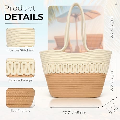 Woven Cotton Thread Tote Shoulder Bag for Women - Durable, Eco-Friendly, Spacious Capacity, Leak-Proof, Boho Style Tote for Travel, Shopping, Vacation, and Everyday Use2