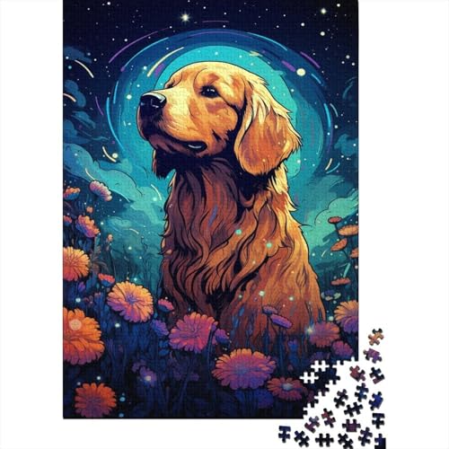 Puzzle de 1000 piezas de Golden Retriever para relajarse en casa con un paisaje de jardín