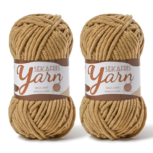 Image of 2 Pack Fluffy Velvet Yarn for Crocheting,Baby Blanket Yarn for Crocheting Soft,100g(131yds) Amigurumi Yarns,Plush Chenille Crochet Yarns,Puzzle Yarn for Crochet Weaving Craft(2 Light Coffee)