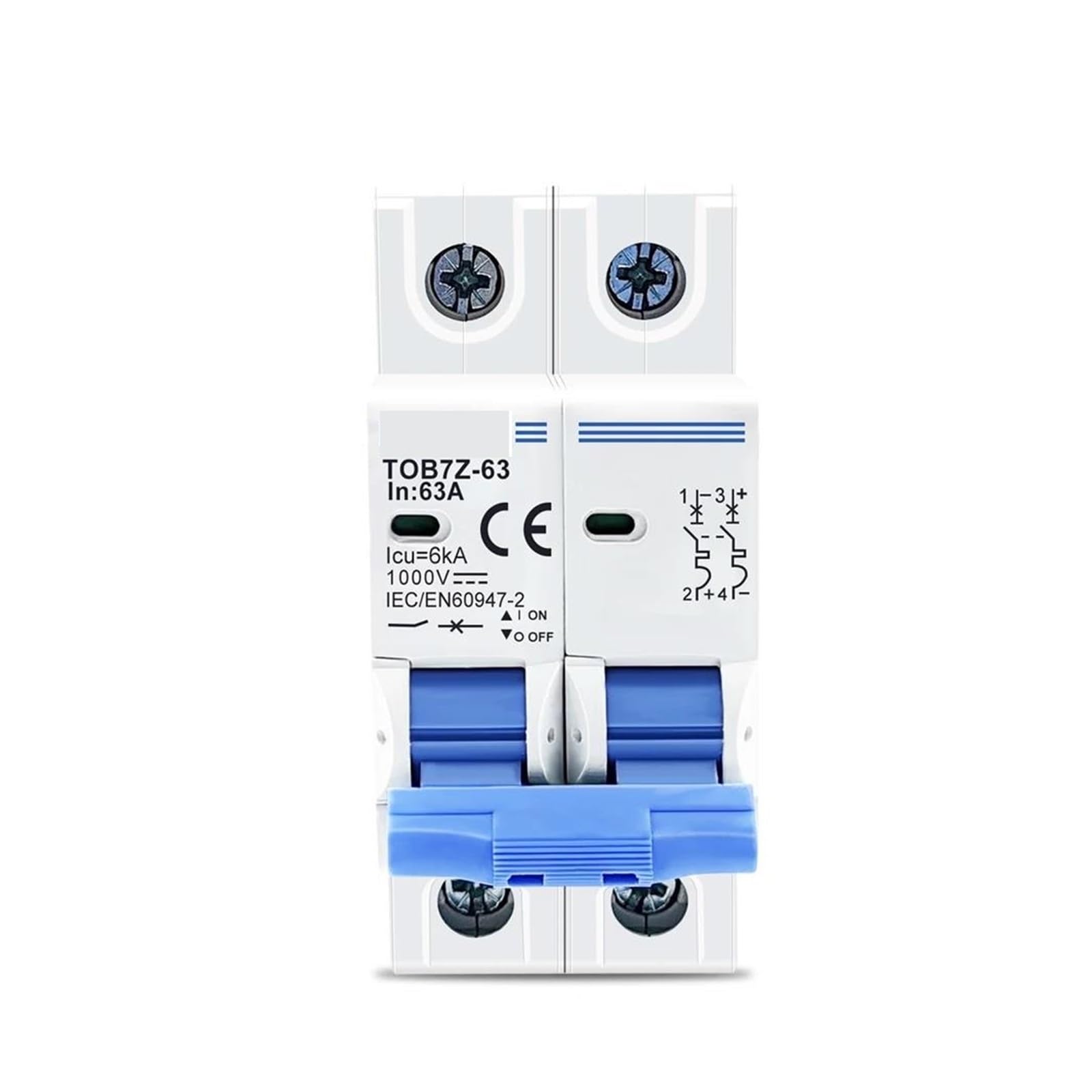 Interruttore automatico solare MCB 2P DC 1000V 3A 6A 10A 16A 20A 25A 32A 40A 50A 63A DC MCB per impianto fotovoltaico(6A)