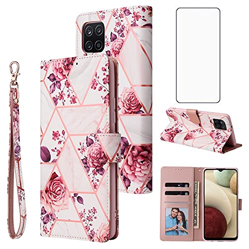 Étui portefeuille Samsung Galaxy A22 4G avec verre trempé Or rose