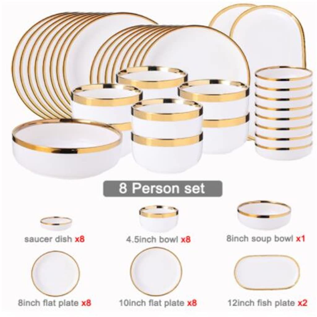 Nordic Gold Inlay biała porcelanowa zastawa stołowa zestaw - eleganckie ceramiczne talerze miski i naczynia do jadalni w domu i hotelu - kolekcja zastawy stołowej najwyższej jakości