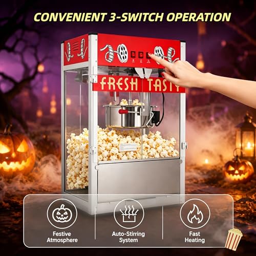 Image of 32OZ Commercial Countertop Popcorn Machine, Theater Style, Red