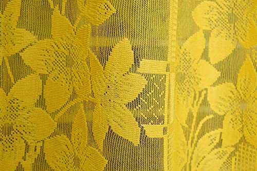 Image of Fabrilia Heavy Polyester Net Semi Transparent Fancy Grommet Curtains, Floral Design, Yellow, Window- 4 Feet X 5 Feet, Pack Of 2 Pcs