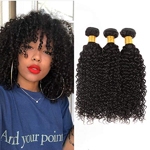 Huarisi Peruvian Kinky Curly Hair 3 bundles 10 12 14 inch 10a Human Hair Weave Kinkys Curly Virgin Hair Extensions Natural Black Color Sew in Weft for Full Head