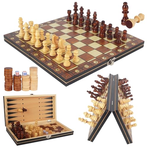 3 en 1 Jeu d'échecs Magnetique Bois, 29 * 29cm, Echecs...