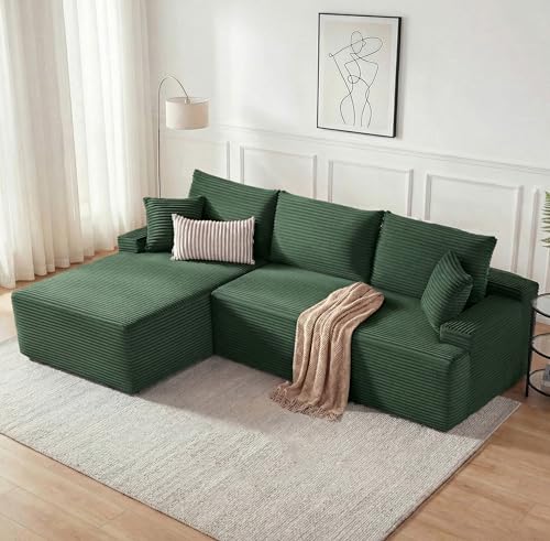 Image of Mangodan Cloud Sectional Couch, Modular Sectional Sofa for Living Room, Fluffy Comfy Couch with L-Shaped Chaise, Boneless Sofa with Deep Seat, No Assembly Required, Green