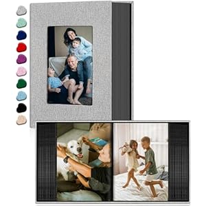 Ejblfe Álbum de fotos de 4 x 6 pulgadas, cubierta de lino, libro de fotos deslizante puede contener 100 fotos de 4 x 6 pulgadas con 50 hojas negras para fotos familiares, bodas, bebés y vacaciones