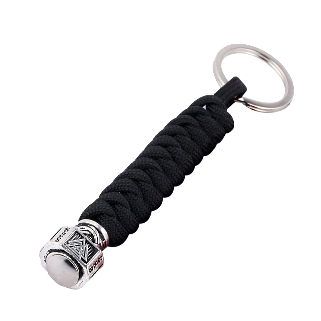 PLABBDPL Sleutelhanger met antieke Viking, Thor Mjolnir hanger en metalen ring, voor bergbeklimmen, autosleutel, vintage stijl, voor heren, leer, meerkleurig (zwart), zwart, L
