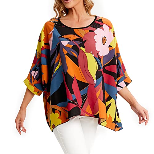 Ckikiou Womens Batwing Loose Chiffon Summer Blouse Tunic Floral Printed Boho Beach Cover ups2