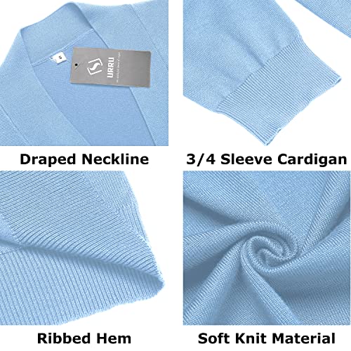 Image of URRU Women's Classic 3 /4 Sleeve Open Front Cropped Cardigan Sweater Lightweight Knit Short Shrugs
