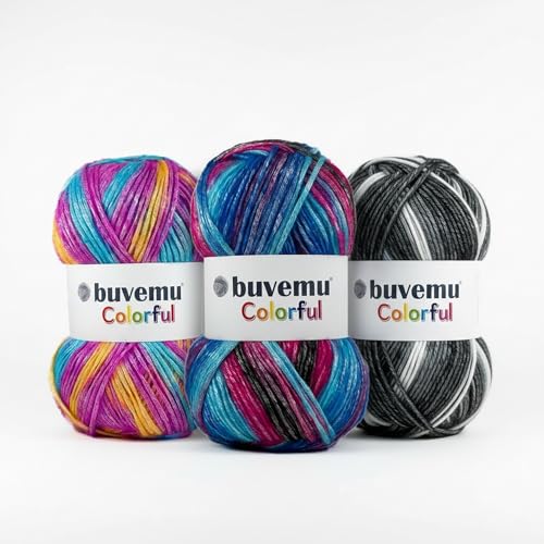 Image of Colorful Self-Striping Multicolor Fuzzy with Subtle Sheen Yarn, 56% Polyester 44% Acrylic, Each 3.53Oz(100gr) / 252yds(230m) (No.6) (Rainbow)