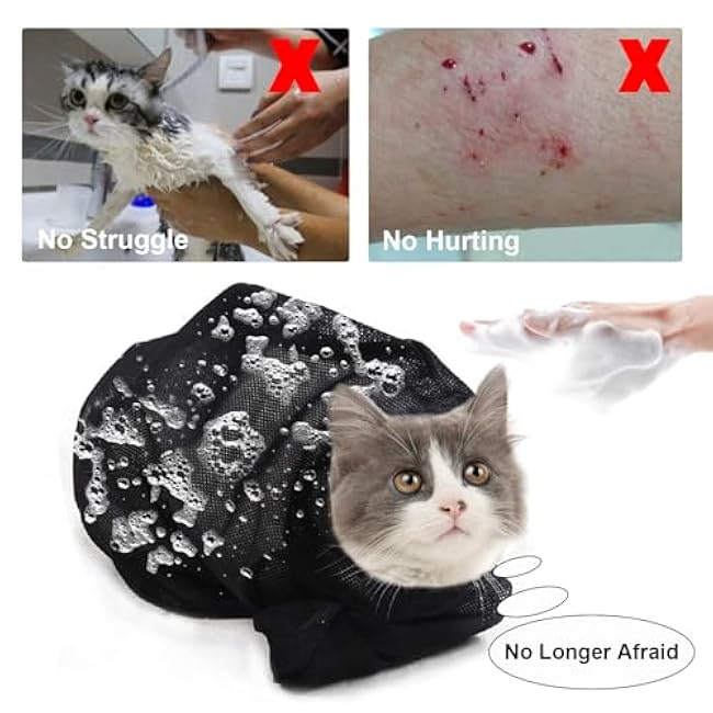 ASOCEA Cat Bathing Bag Adjustable Cat Grooming Mesh Bag Breathable Restraint Shower Bag Anti-Bite and Anti-Scratch for Bathing Nail Trimming Injecting Ears Clean Medicine Taking-maICQT7C