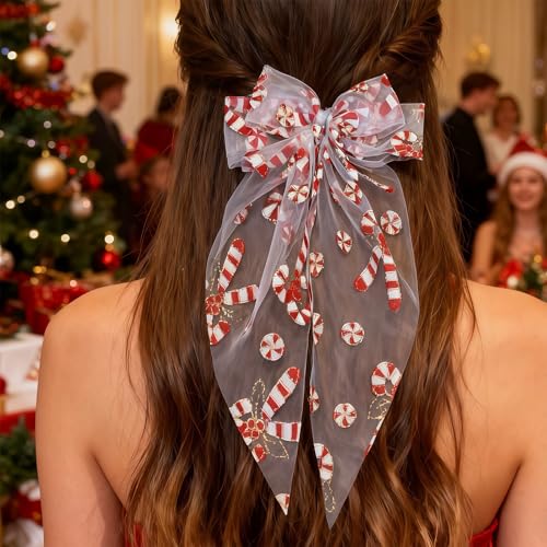 Lazo de cabello con bastón de caramelo navideño para mujer, pinzas grandes para cabello, accesorios para fiestas miniatura 4