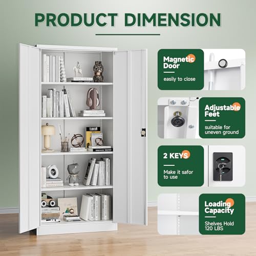 Image of Letaya Metal Garage Storage Cabinets with Lock Door and Adjustable Shelves, Steel Tool Cabinets for Home,Office,Warehouse Organisieren (White, 72 inch H)