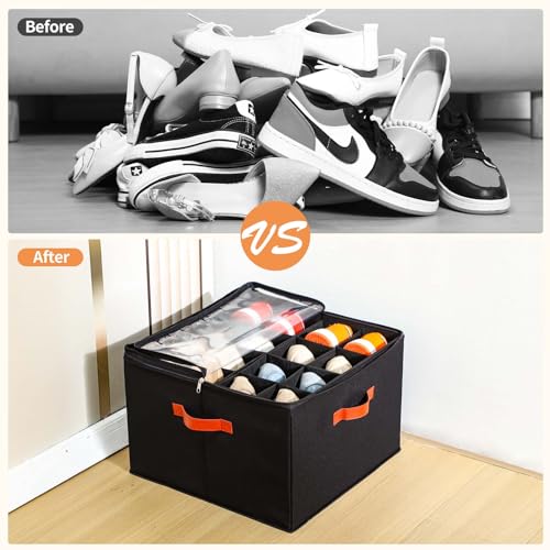 Image of INSTY 2 Pack Shoe Organizer for Closet, Fits up to 32 Pairs, Adjustable Dividers for Shoe Storage, Space-Saving Shoe Bins and Clear Top, Black