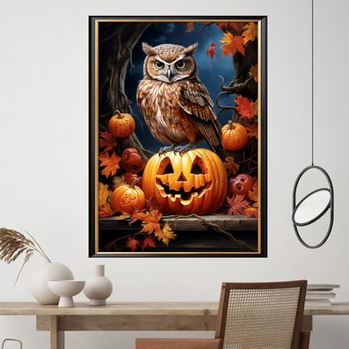 Image of Leczany Cross Stitch Stamped Kit for Adults - Owl | DIY Embroidery Starter Patterns Craft Kit Needlepoint for Beginner | 11CT, 3 Strands | 13.8x17.2 inches