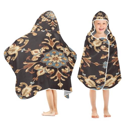 Kigai Ethnic Print Hooded Beach Towel for Kids Soft Absorbent Quick Dry Bath Towel with Hood Lightweight Toddler Shower Pool Bath Wrap for Boys Girls