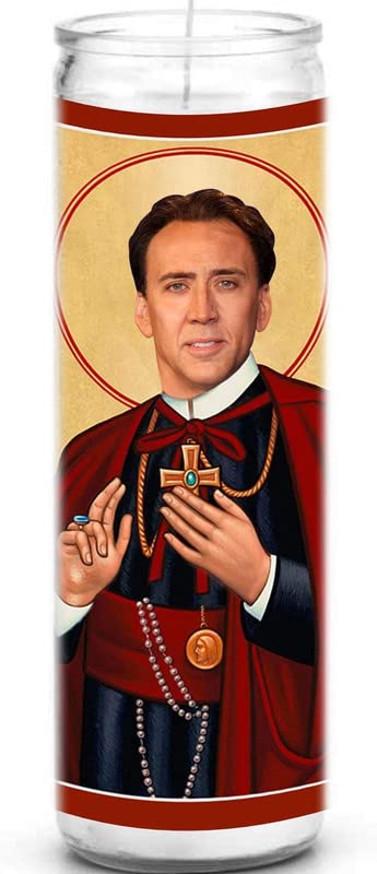 Cage Celebrity Prayer Candle - Funny Saint Candle - 8 inch Glass Prayer Votive - 100% Handmade in USA - Novelty Celebrity Gift