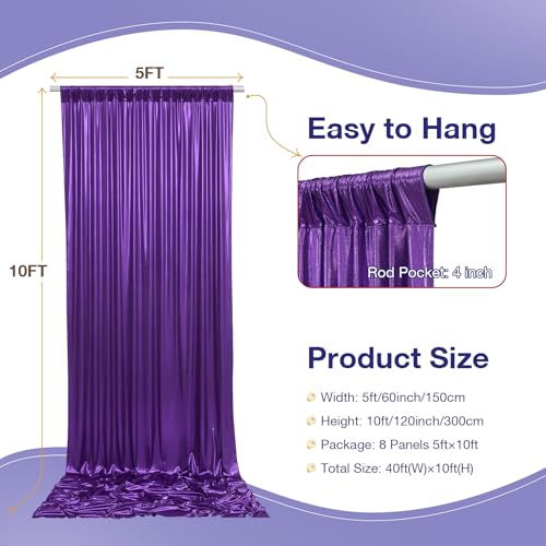 Image of 40x10 Wrinkle Free Purple Sequin Backdrop Curtain for Parties-Thick Not Fall-Off Glitter Backdrop Drapes-8 Panels 5x10ft Shimmer Photo Back Drop Cloth for Wedding Birthday Photography Background