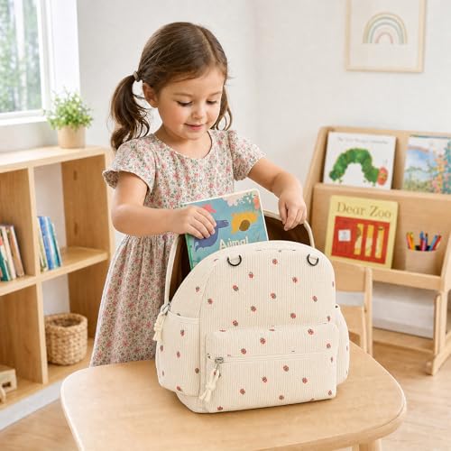 Image of Corduroy Toddler Backpack for Boys & Girls, Kids Backpacks | Small Kids Bookbag for School, 2-4 Preschool Kindergarten Backpack, Toddler Daycare Backpack - Strawberry