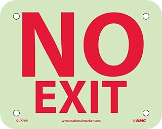 NMC GL779R NO EXIT Sign – 5 in. x 4 in. 6 Hour Glow Plastic Fire Safety Sign with Red on Glow Yellow