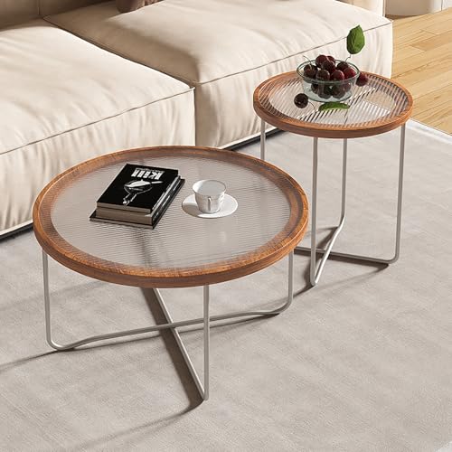 PQXQZ Mesa de Centro de Vidrio Mesas Auxiliares para Salon Redondas Modernas Mesa Salon Combinada Alta y Baja Mesa de Centro Redonda para Espacios Pequeños en Casa O en La Oficina