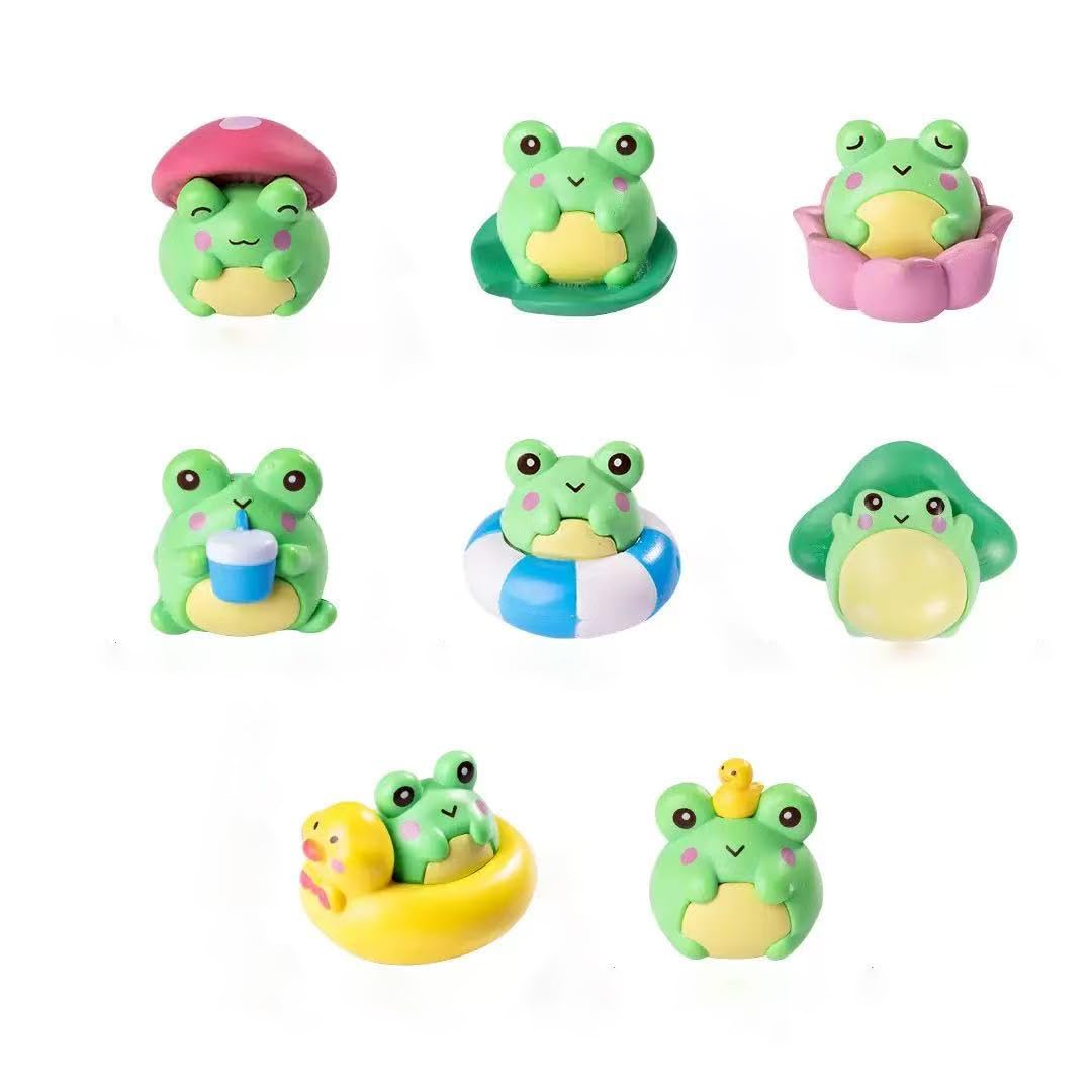Lighibeuty 8pcs Miniature Frog Figurines: Cute Mini Frogs Figures Set,Resin Figures Frog Statues - Ideal for Cake Toppers DIY Fairy Garden Accessories