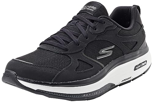 Skechers Go Walk Workout Walker, Zapatillas Mujer, Cuero Negro y Textil Blanco, 38 EU