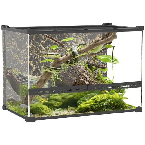 PawHut Terrario in vetro per rettili, terrario per rettili con sfondo in pietra, ventilazione frontale, chiusura a pomello, per lucertole, rane cornute, serpenti, 50 x 30 x 35 cm, nero PawHut Terrario in vetro per rettili, terrario per rettili con sfondo in pietra, ventilazione frontale, chiusura a pomello, per lucertole, rane cornute, serpenti, 50 x 30 x 35 cm, nero