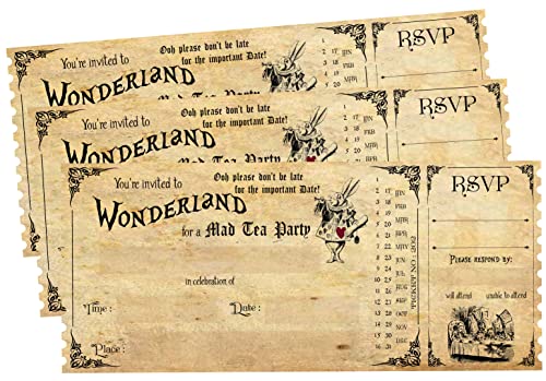 30pcs Vintage Alice in Wonderland Invitations for Mad Hatters Tea...